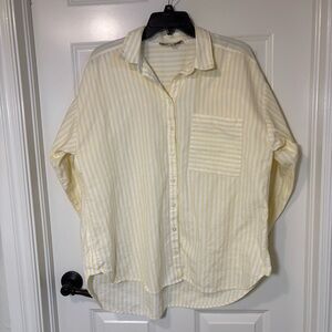LOFT Striped Everyday Oversized Pocket Shirt Yellow/White Women’s L